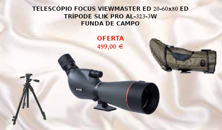 TELESCÓPIO FOCUS VIEWMASTER ED 20-60X80 ED-TRÍP0DE SLIK PRO AL-323-3W-FUNDA DE CAMPO